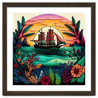 Folk Sunset Sailing Ship