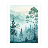 Ethereal Misty Pine Forest Watercolor Art (Print Only)
