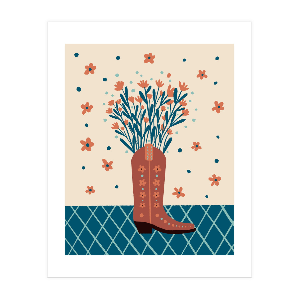 Mocha Cowboy boot with flowers (Print Only)