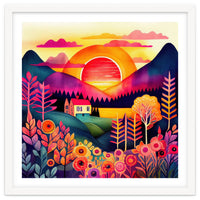 Folk Sunset Over Mountain Lake