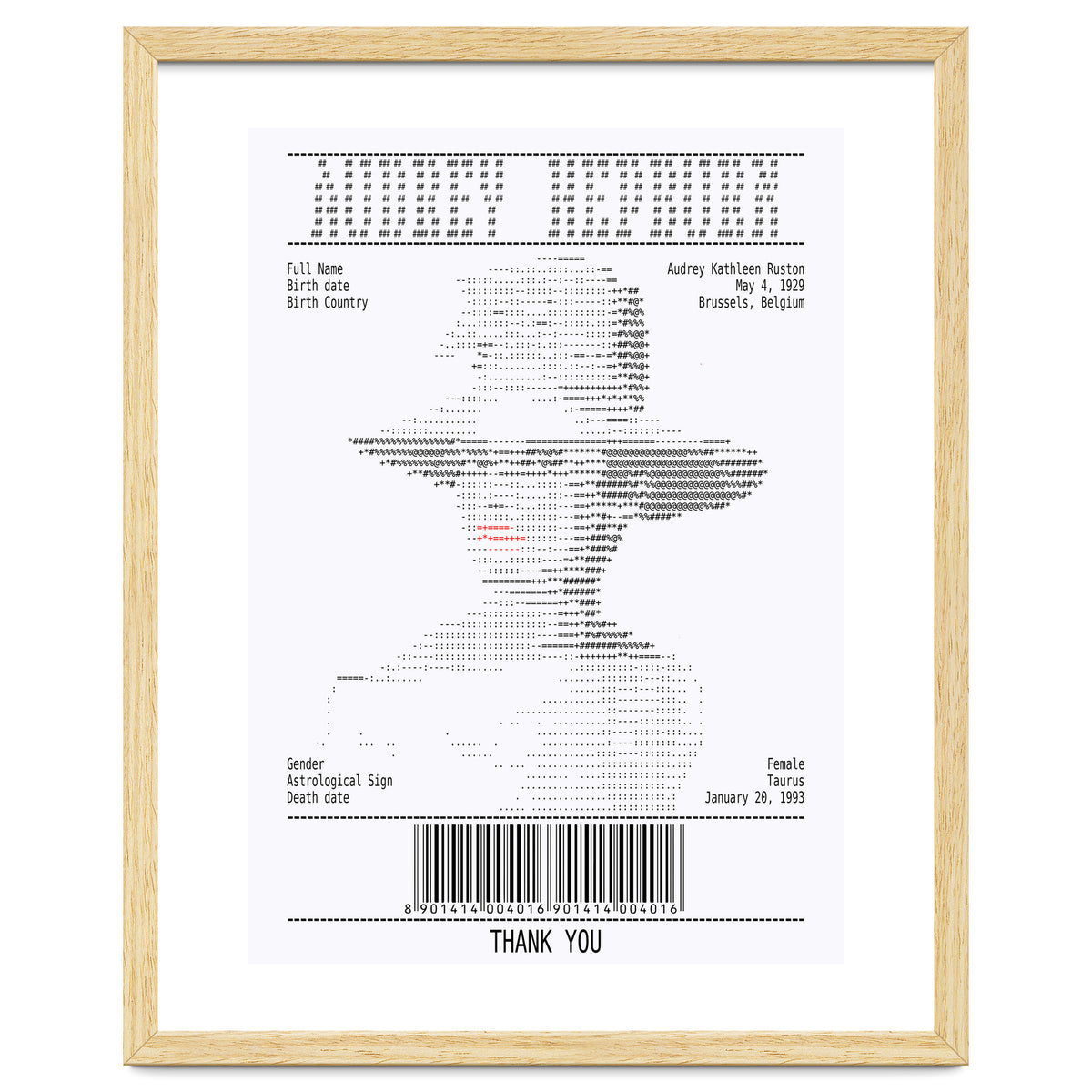 Receipt Art Audrey Hepburn