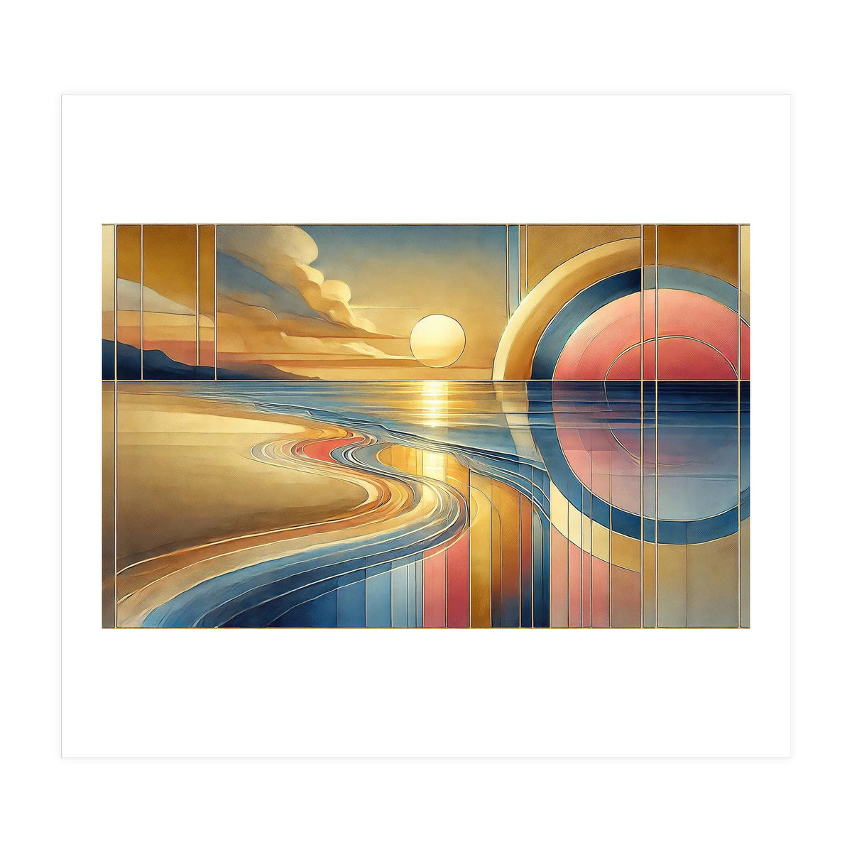 Sundown Serenity Scene In Art Deco (Print Only)
