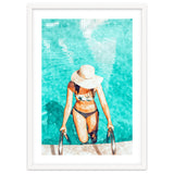 Pool Fashion | Modern Bohemian Woman Swim Watercolor Painting | Contemporary Travel thumbnail