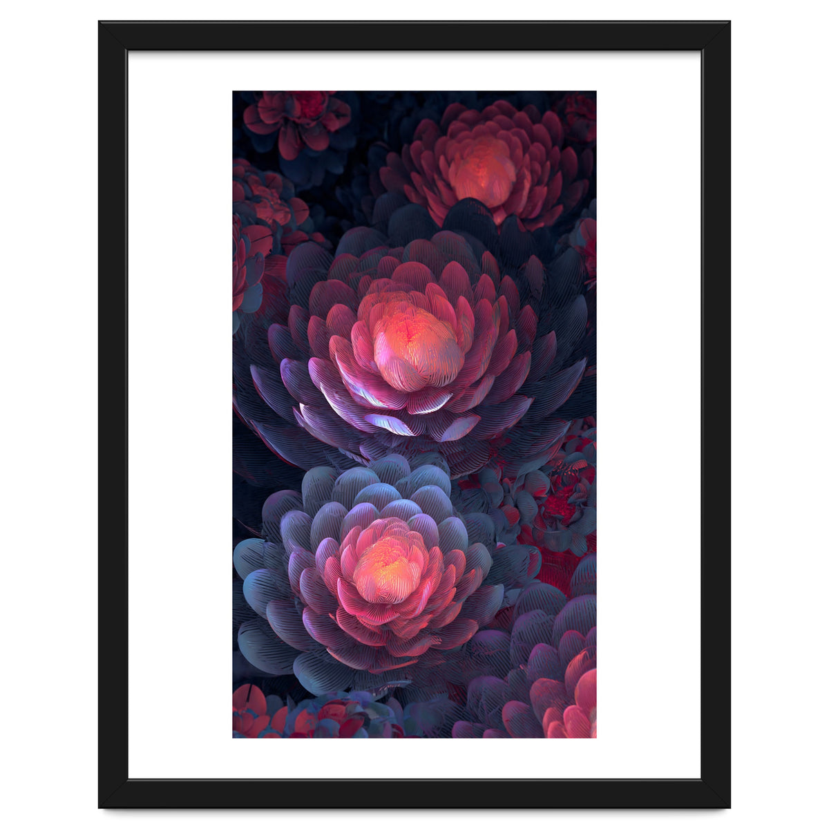 Ethereal Neon Blooms: Intricate 3D Floral Fractal Art
