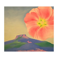 Georgia O’Keeffe – Hollyhock Pink with Pedernal (1937) | Vibrant Modernist Floral Landscape of New Mexico (Print Only)