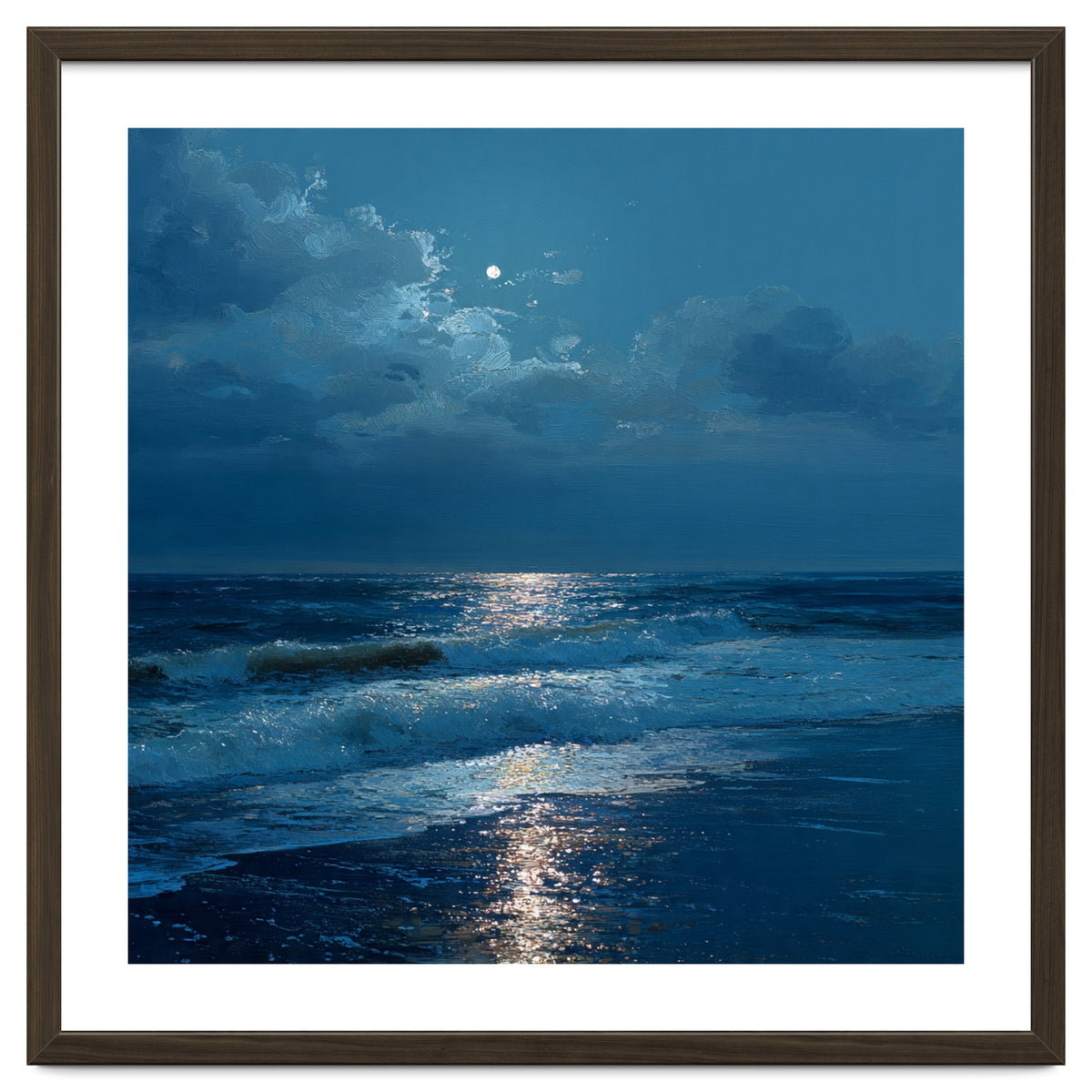 Moonlit Shoreline with Crashing Surf