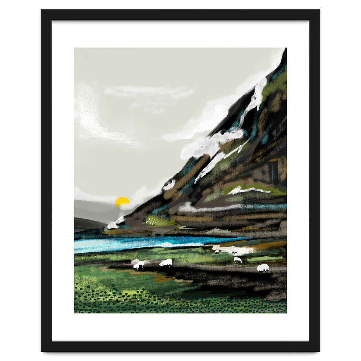 Graze, Cattle Nature Landscape Painting, Mountains Wild Adventure Cows, Animals Grassland Bohemian