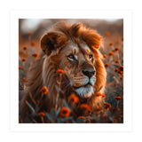 Majestic Lion Resting Among Orange Flowers (Print Only) thumbnail