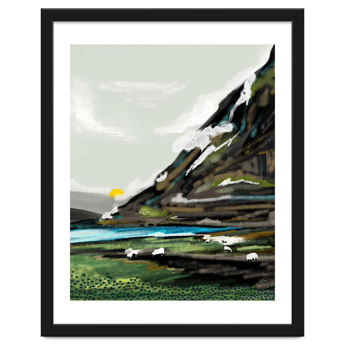 Graze, Cattle Nature Landscape Painting, Mountains Wild Adventure Cows, Animals Grassland Bohemian