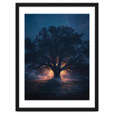 Ancient Mystical Oak Silhouette at Twilight with Ethereal Wisps thumbnail