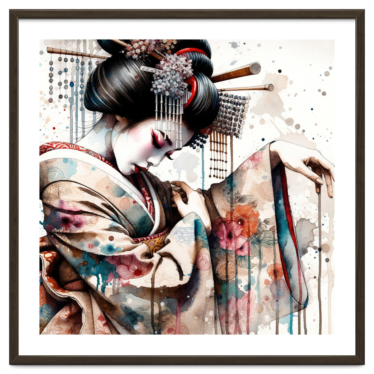 Watercolor Geisha Dancer #1