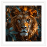 Close Up Majestic Lion Face Amidst Foliage thumbnail