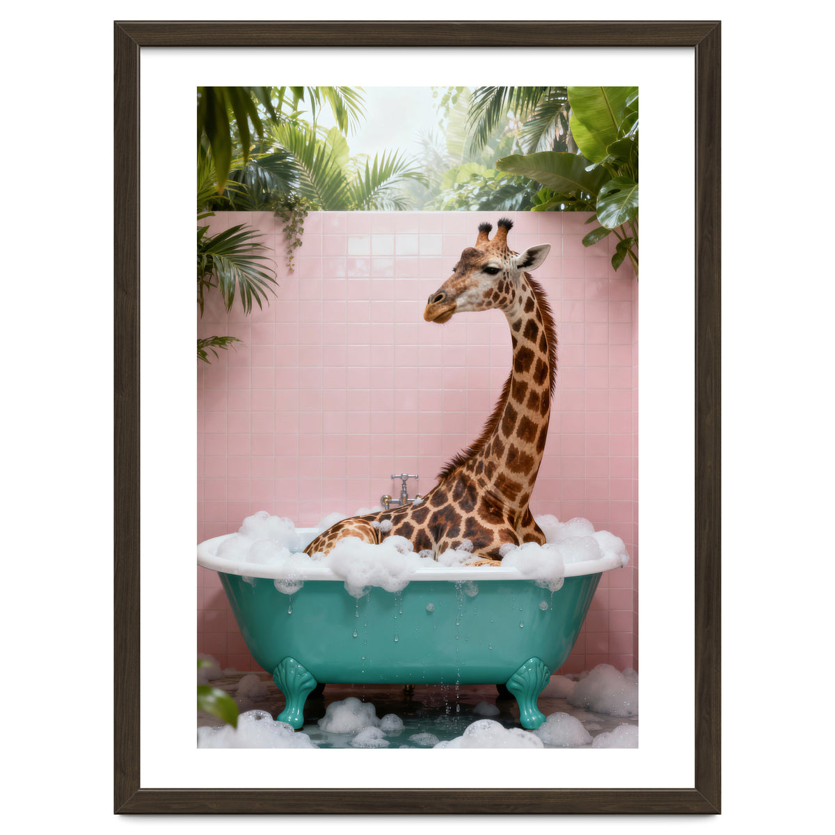 Giraffe in Bathtub, Whimsical Bathroom Art