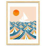 Set Sail, Ocean Boat Sailing Travel, Sea Cruise Summer Waves, Graphic Design Bohemian Modern Eclectic thumbnail