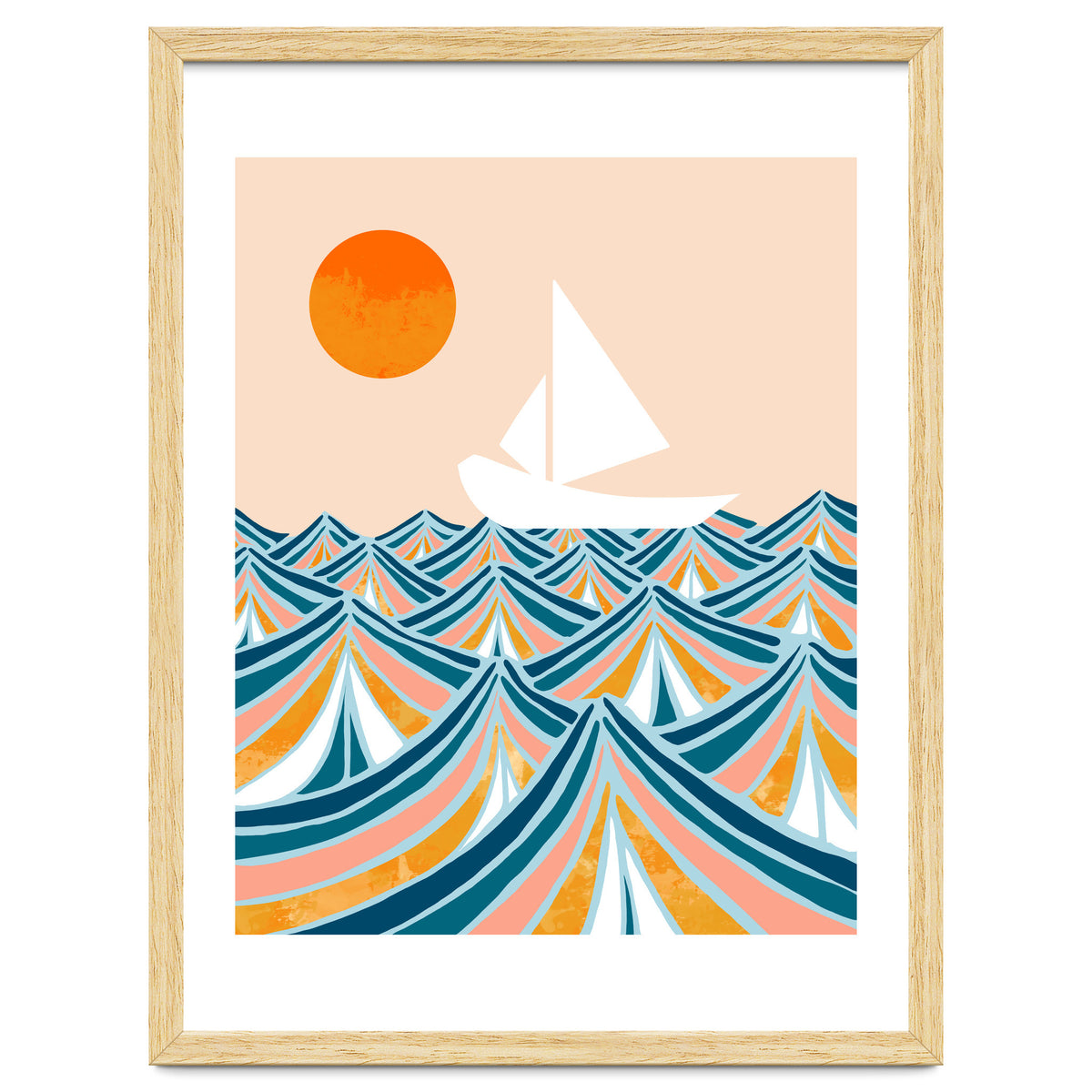 Set Sail, Ocean Boat Sailing Travel, Sea Cruise Summer Waves, Graphic Design Bohemian Modern Eclectic