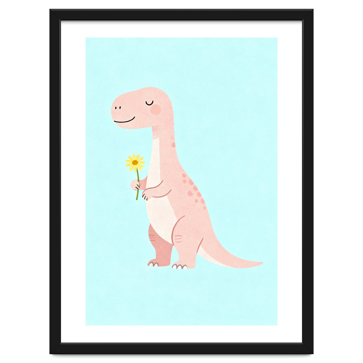 T-Rex Tyrannosaurus Dinosaur Art, Whimsical Dino with Flower, Gentle Nursery Print