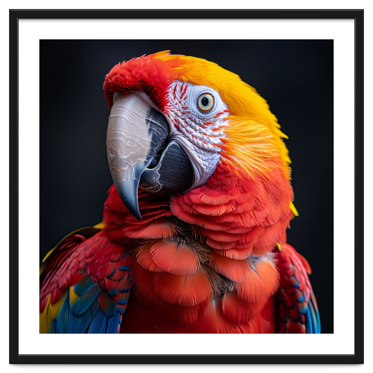 Scarlet Macaw Parrot Head Detailed Portrait Black