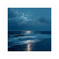 Moonlit Shoreline with Crashing Surf (Print Only)