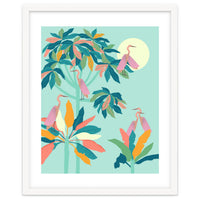 Drawn To The Moon, Stork Heron Flamingo Birds, Tropical Pastel Wildlife Forest Nature, Animals Jungle Bohemian Eclectic Fly