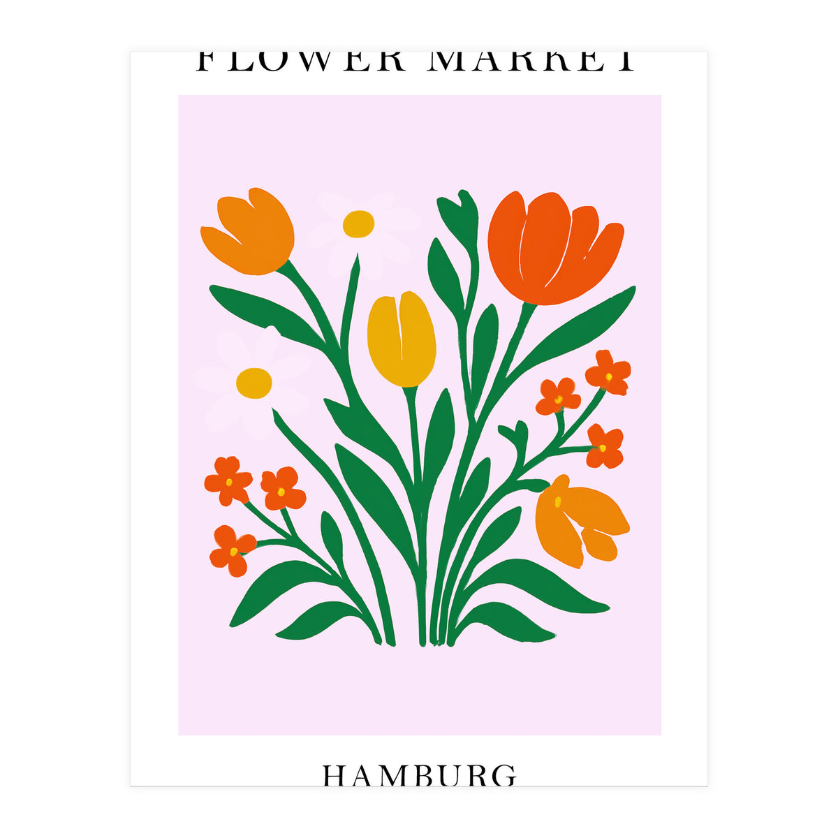 Hamburg Flower Market - Vibrant Modern Folk Art Print (Print Only)
