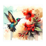 Dance Of Hummingbird And Crimson Flowers (Print Only) thumbnail