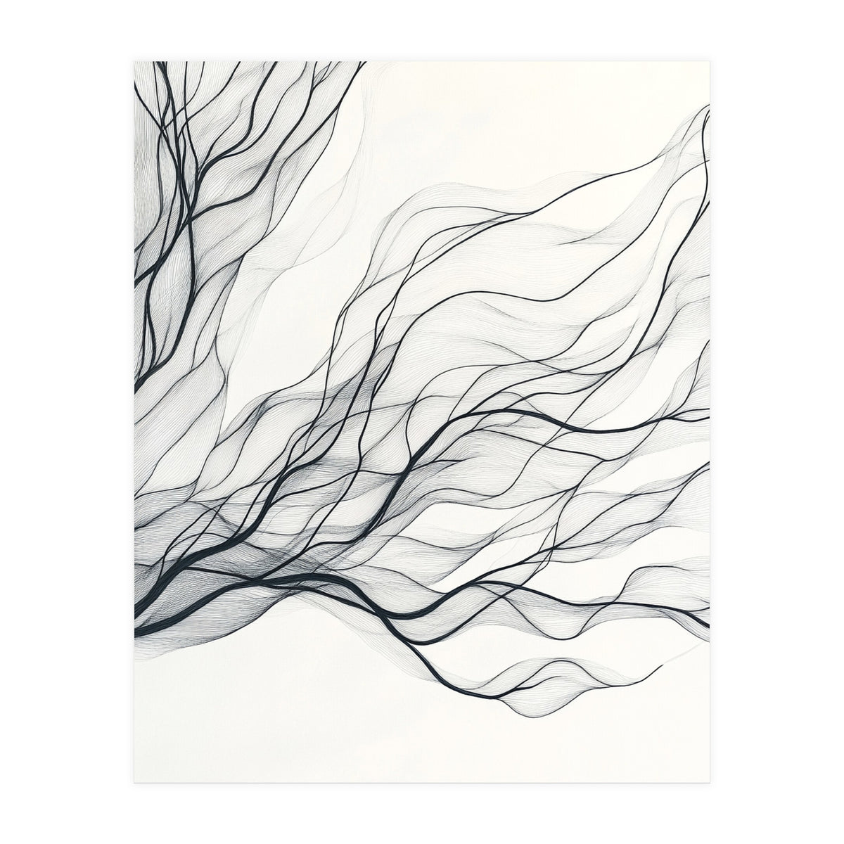 Abstract Black Branching Lines Flowing (Print Only)