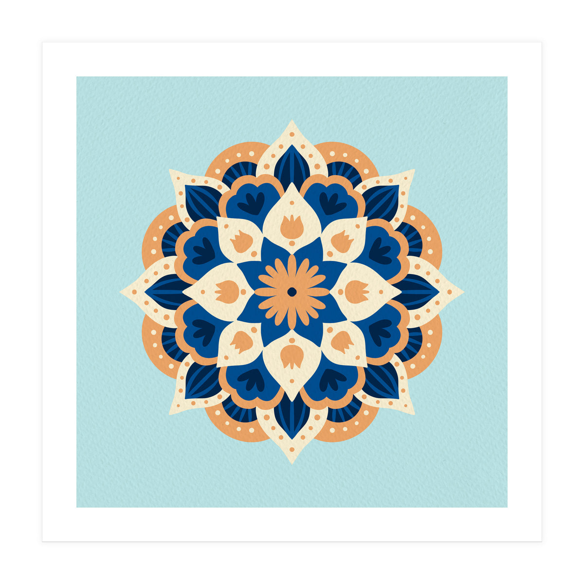 Mandala flower - orange and blue (Print Only)