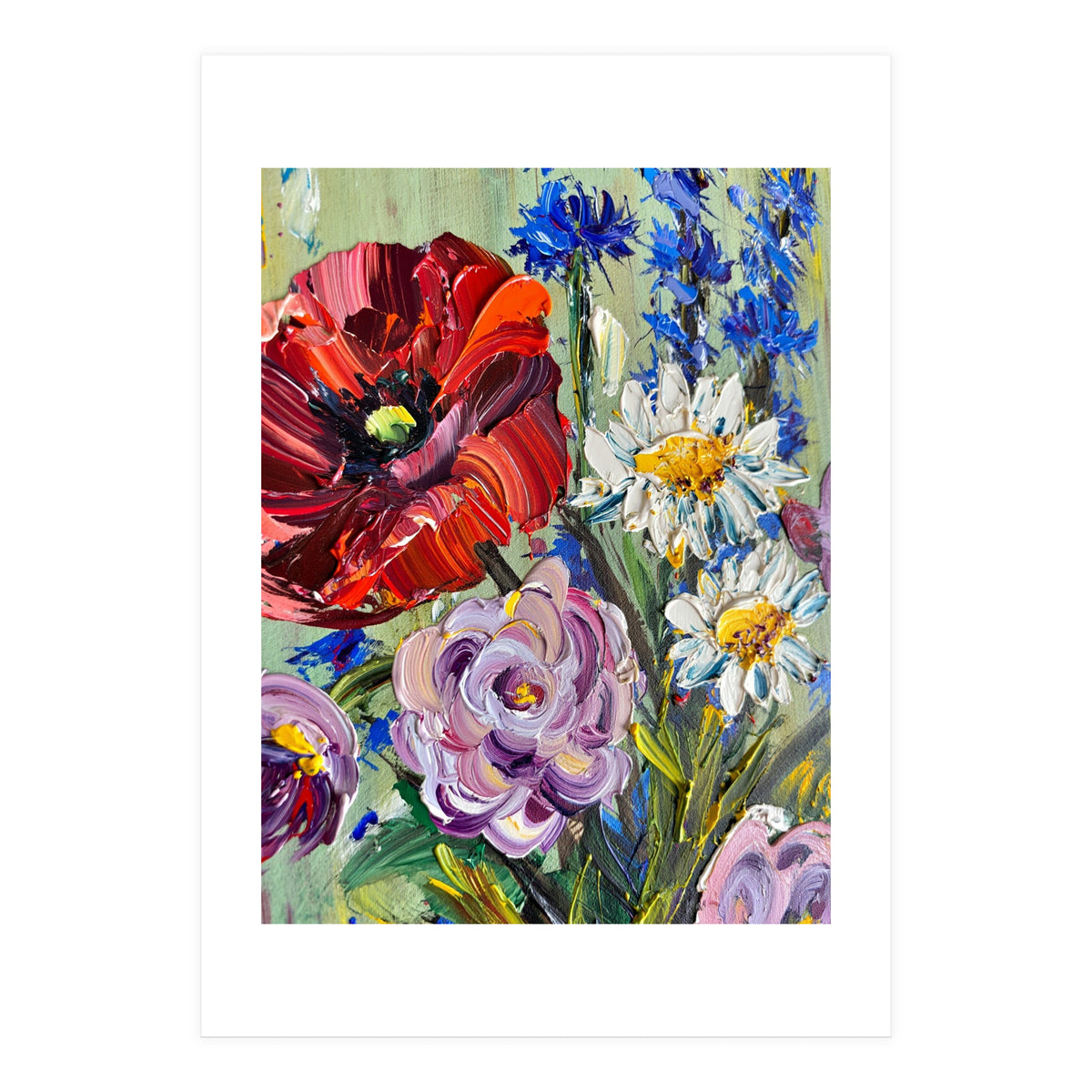 Vibrant Wildflower Meadow Oil Painting (Print Only)