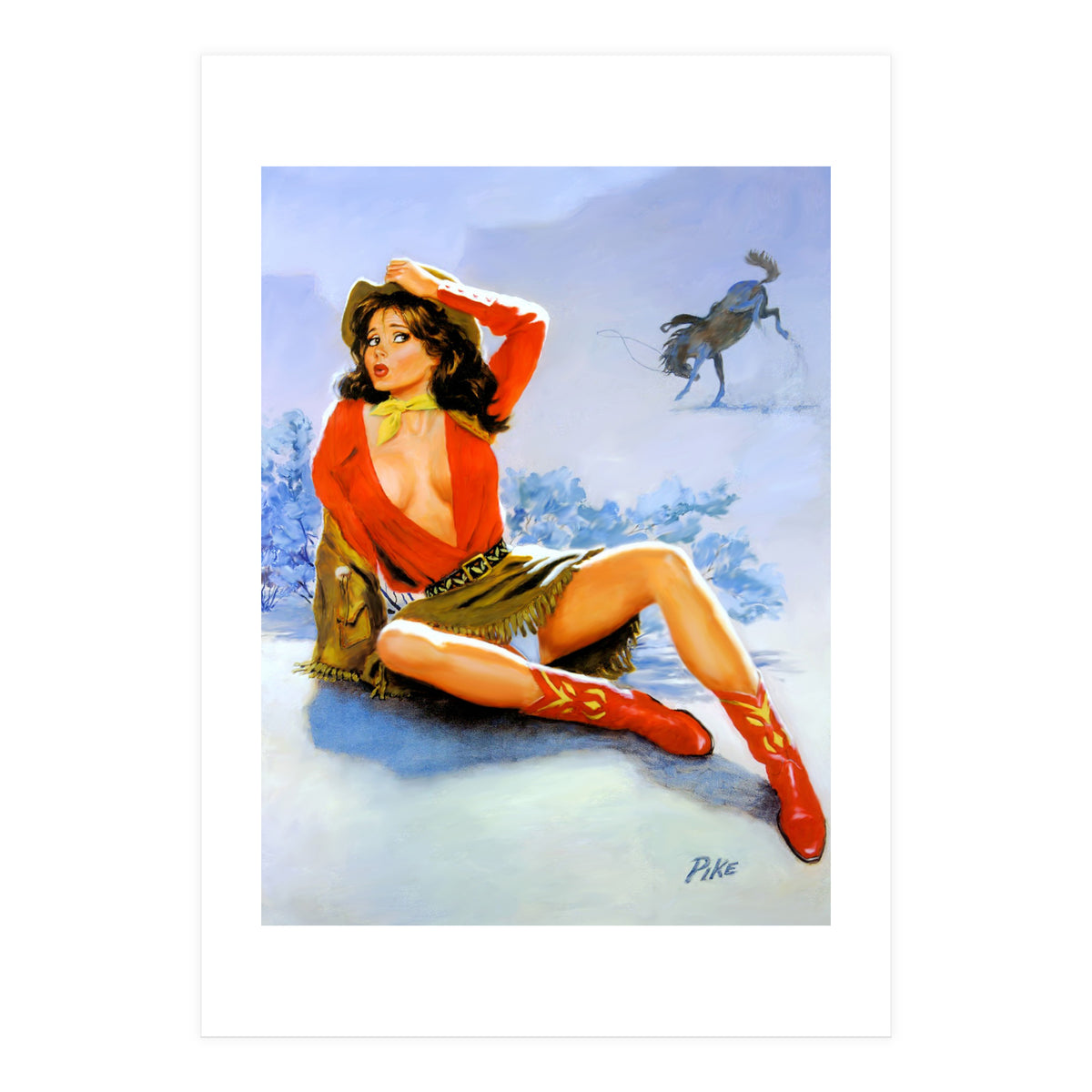 Pinup Girl Fell From A Wild Horse (Print Only)