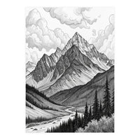 Majestic Alpine Mountain Range Sketch (Print Only)