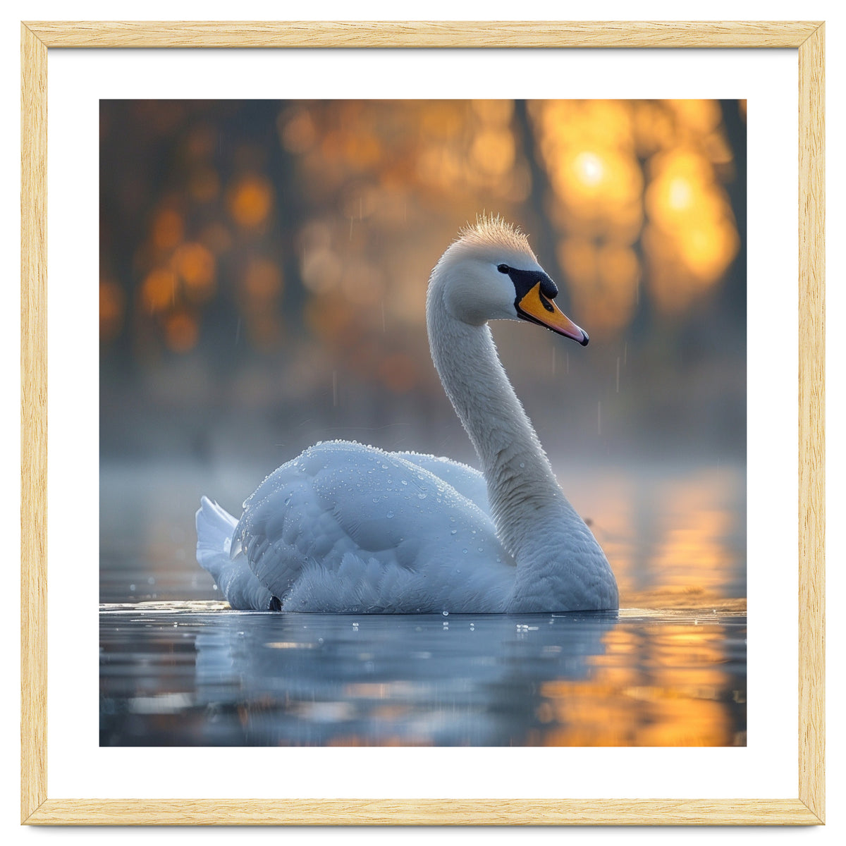 Beautiful Swan Floating On Water At Sunset