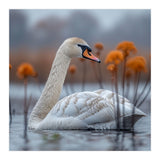 White Swan Swimming In A Lake With Reeds (Print Only) thumbnail