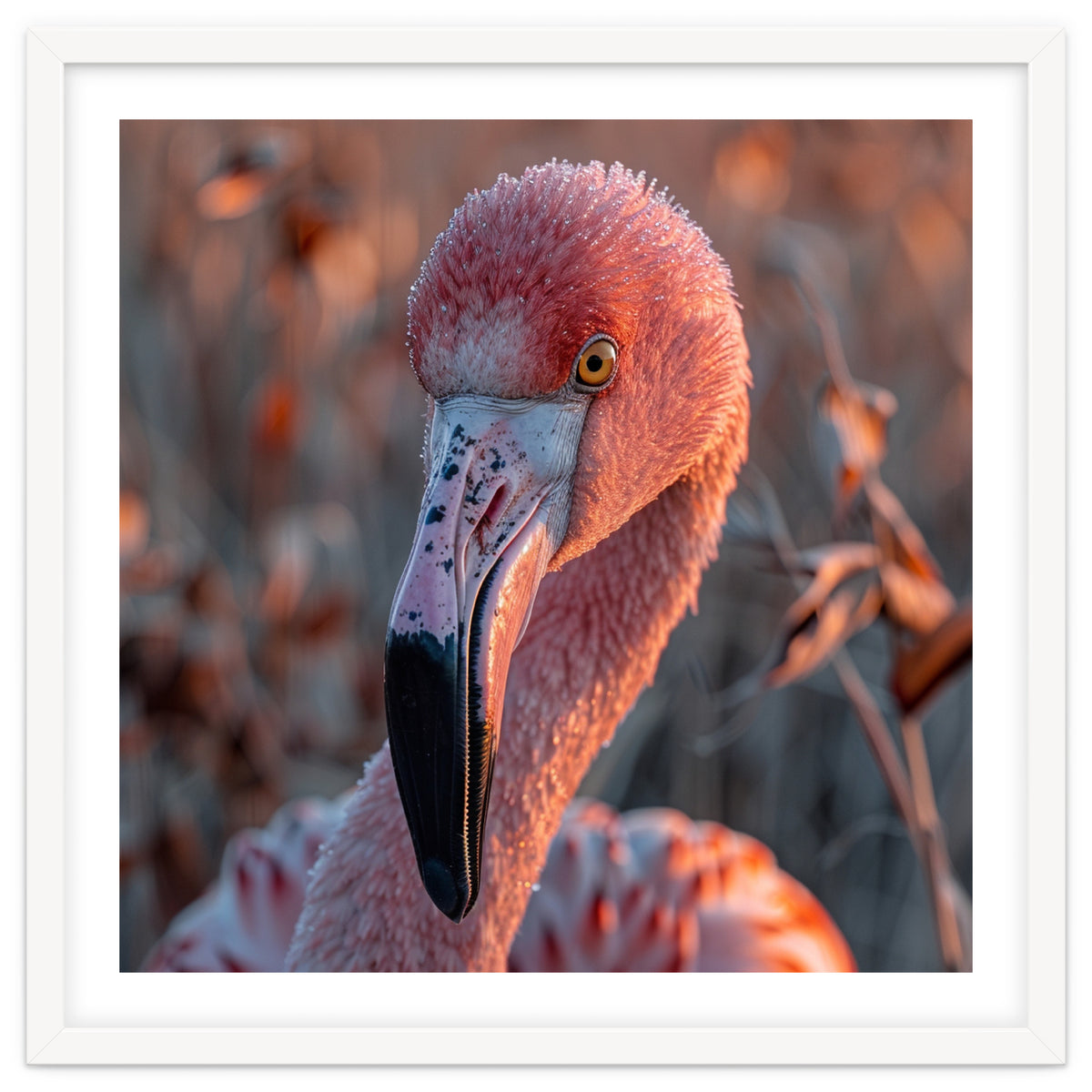 Close Up Of A Pink Flamingo Head In Sunlight