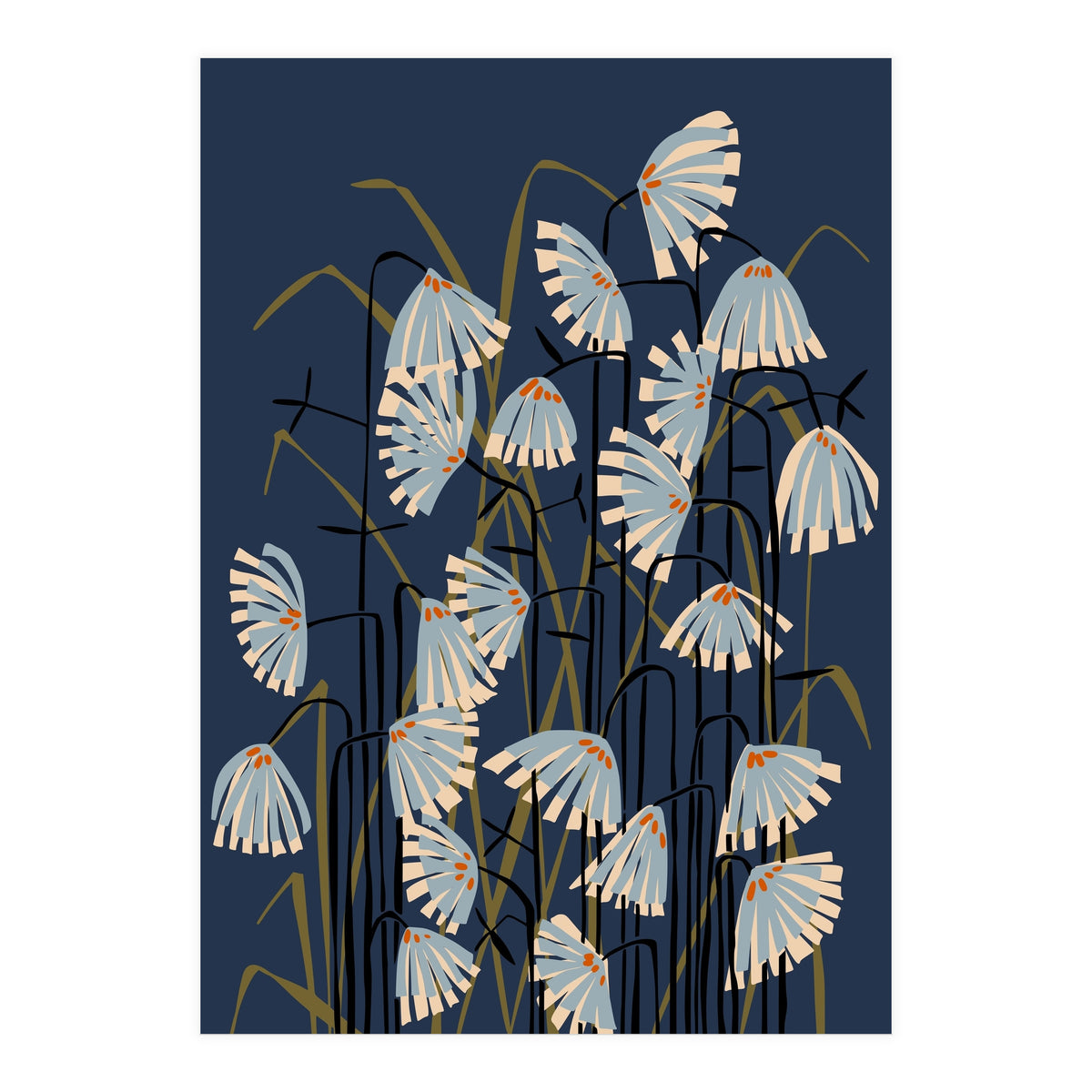 Linocut flower meadow blue (Print Only)