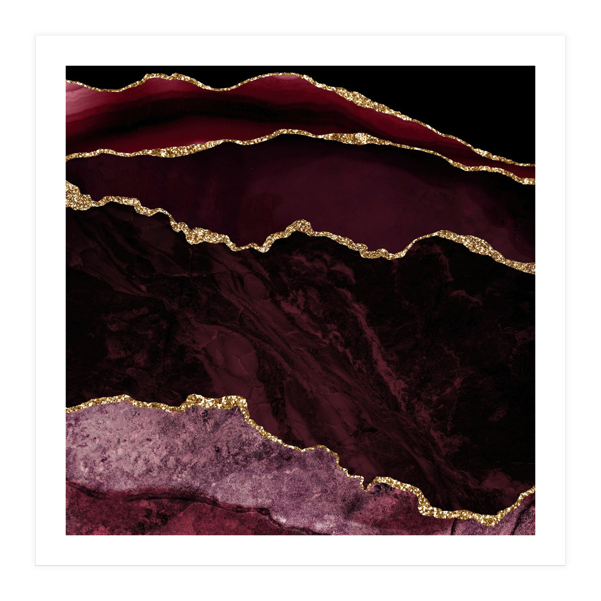 Burgundy & Gold Agate Texture 02  (Print Only)