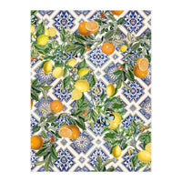 Blue Mediterranean tiles, lemons and oranges fruit (Print Only)