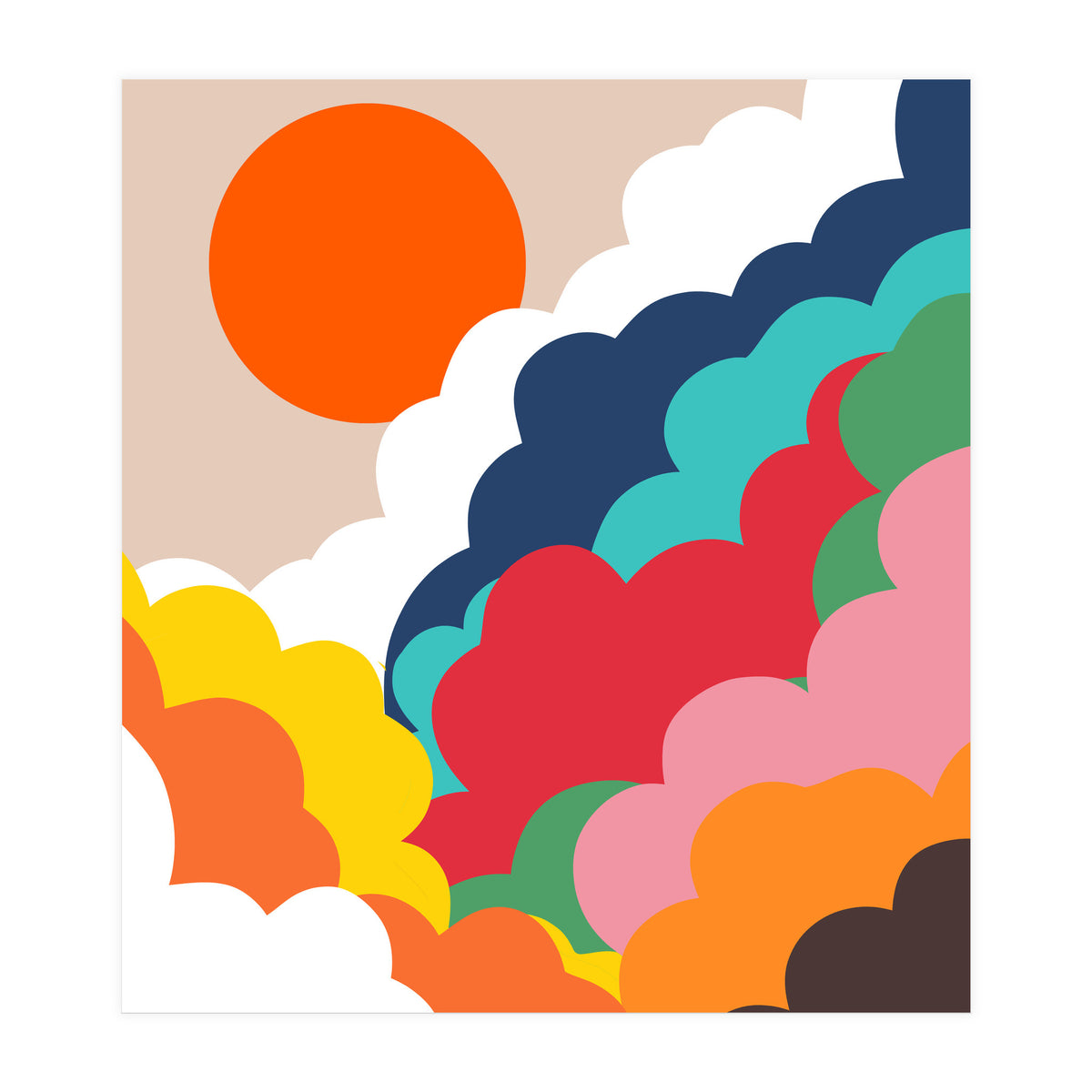 Head In The Clouds, Positivity Nature Sunrise Sunset, Sky Bohemian Comic Retro Eclectic Illustration (Print Only)