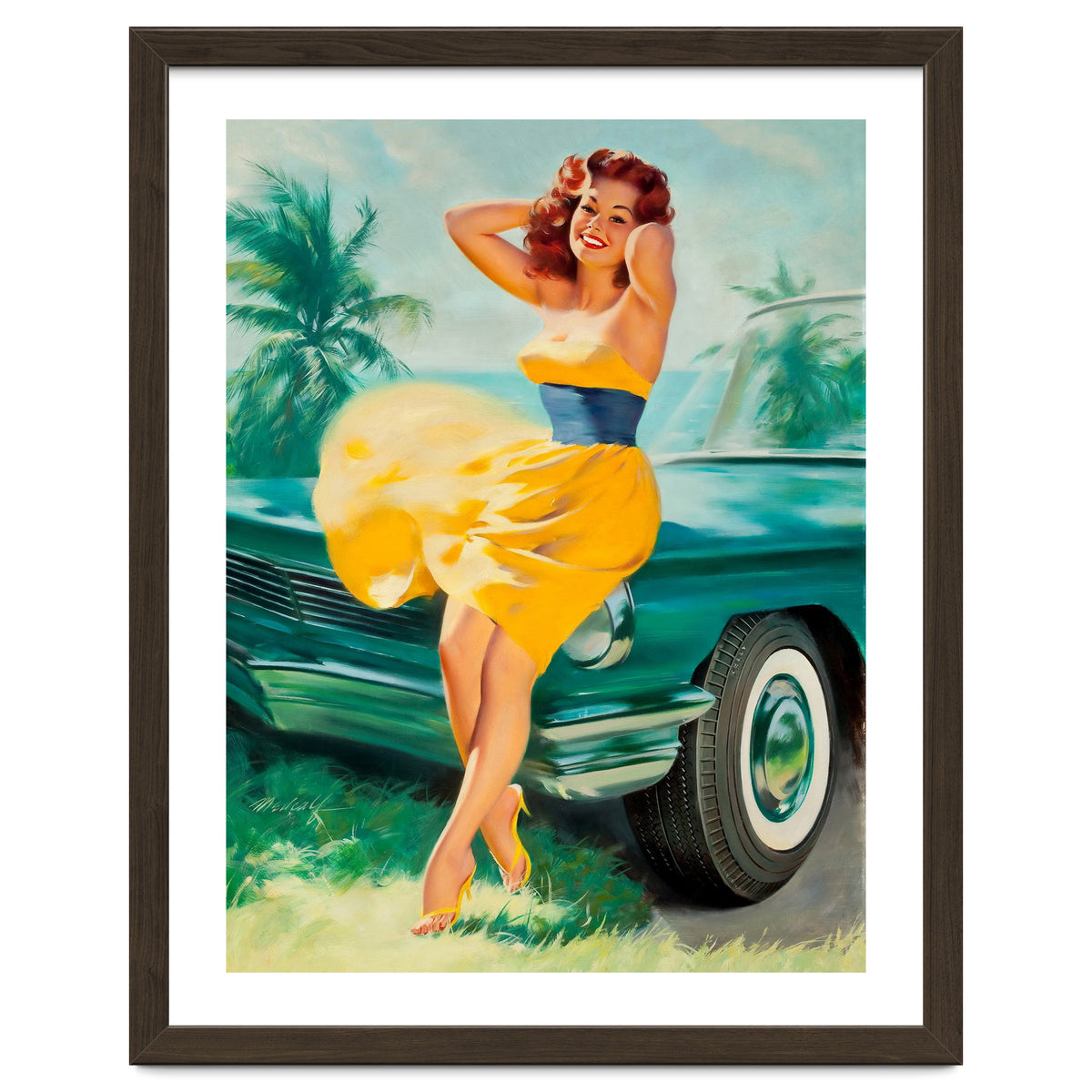 Pinup Girl Posing In Front Of The Car