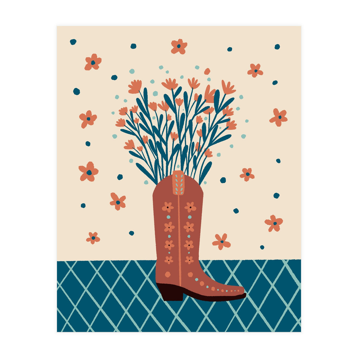 Mocha Cowboy boot with flowers (Print Only)