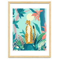Leopard Forest, Pastel Tropical Jungle Nature Botanical, Moon Eclectic Colorful Wild Animals Boho