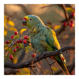 Green Parrot Perched On A Branch With Berries (Print Only) thumbnail