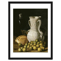 Luis Egidio Meléndez: 'Still Life with Small Pears, Bread, White Pitcher, Glass Bottle, and.., 1760.