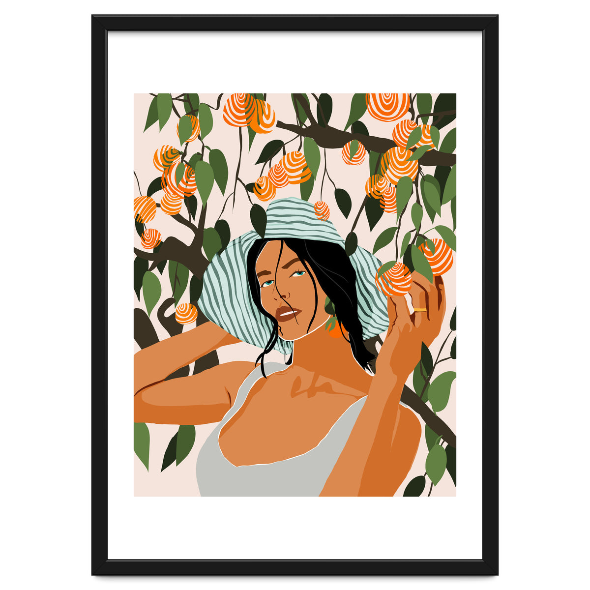 The Orange Grove, Bohemian Woman Summer Travel, Fashion Botanical Nature Garden, Plants Fruits Juicy