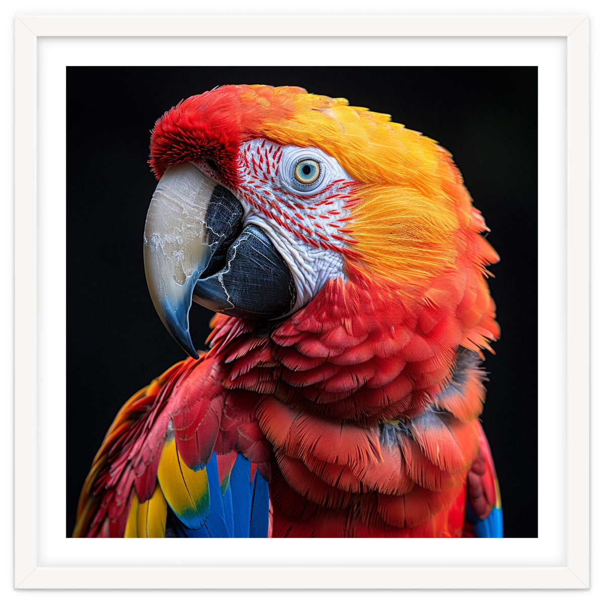 Scarlet Macaw Parrot Close Up Portrait Vivid Colors