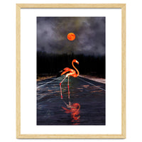 Flamingo and Red Moon