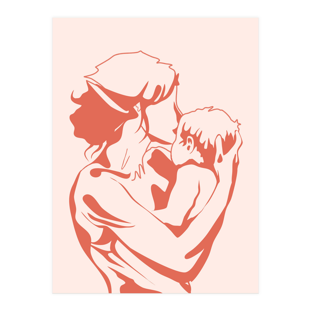 Motherhood, Human Emotion Line Art, Mother Parents Child Baby, Love Care Expression Bohemian Concept (Print Only)