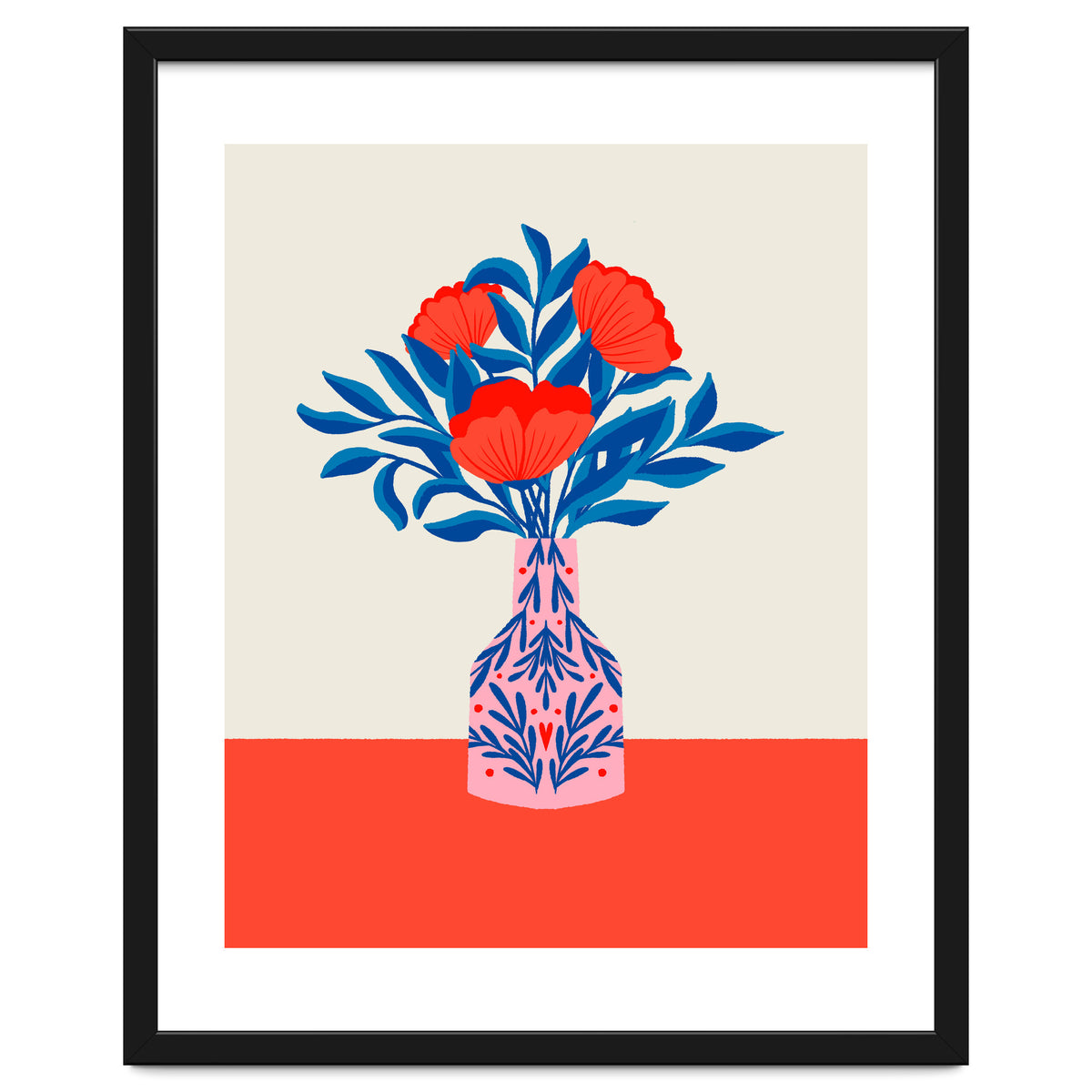 Poppies in a vase - red and blue