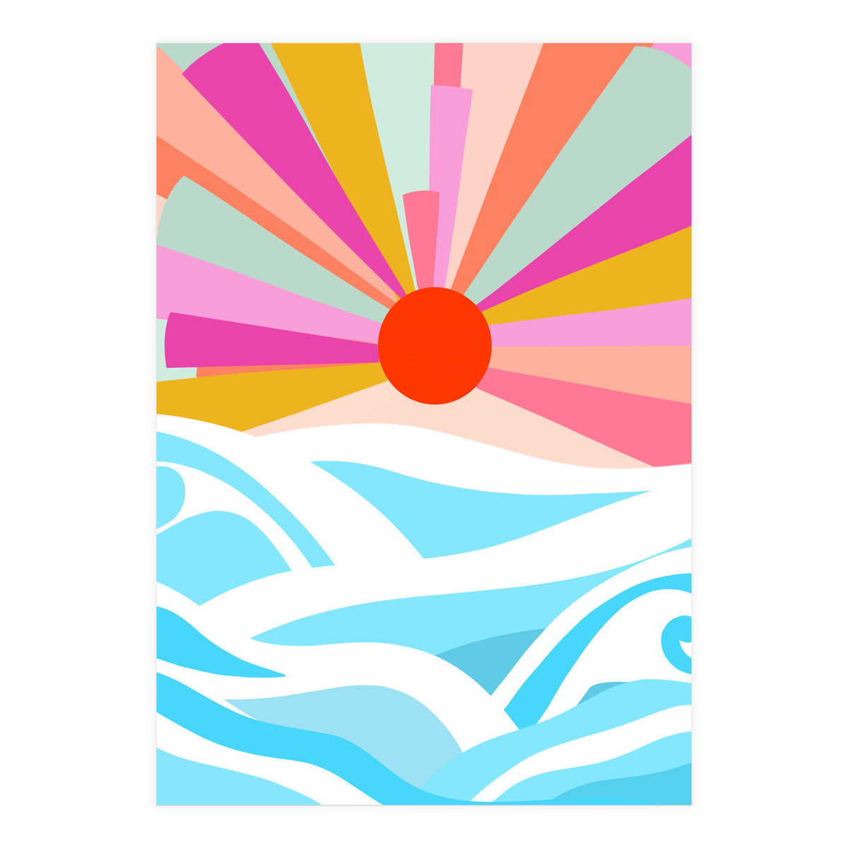 Boho Sunrise, Bohemian Abstract Landscape Nature, Colorful Illustration Ocean Sea Beach Summer, Positive Vibes Mindset (Print Only)