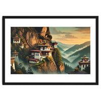 Vintage Bhutan, Mountain Monasteries Poster