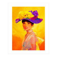Audrey Hepburn Pop Art, Vibrant Floral Hat Portrait, Iconic Movie Star Illustration (Print Only)